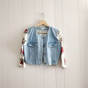 VTG 90's Floral Sleeve Denim Jacket